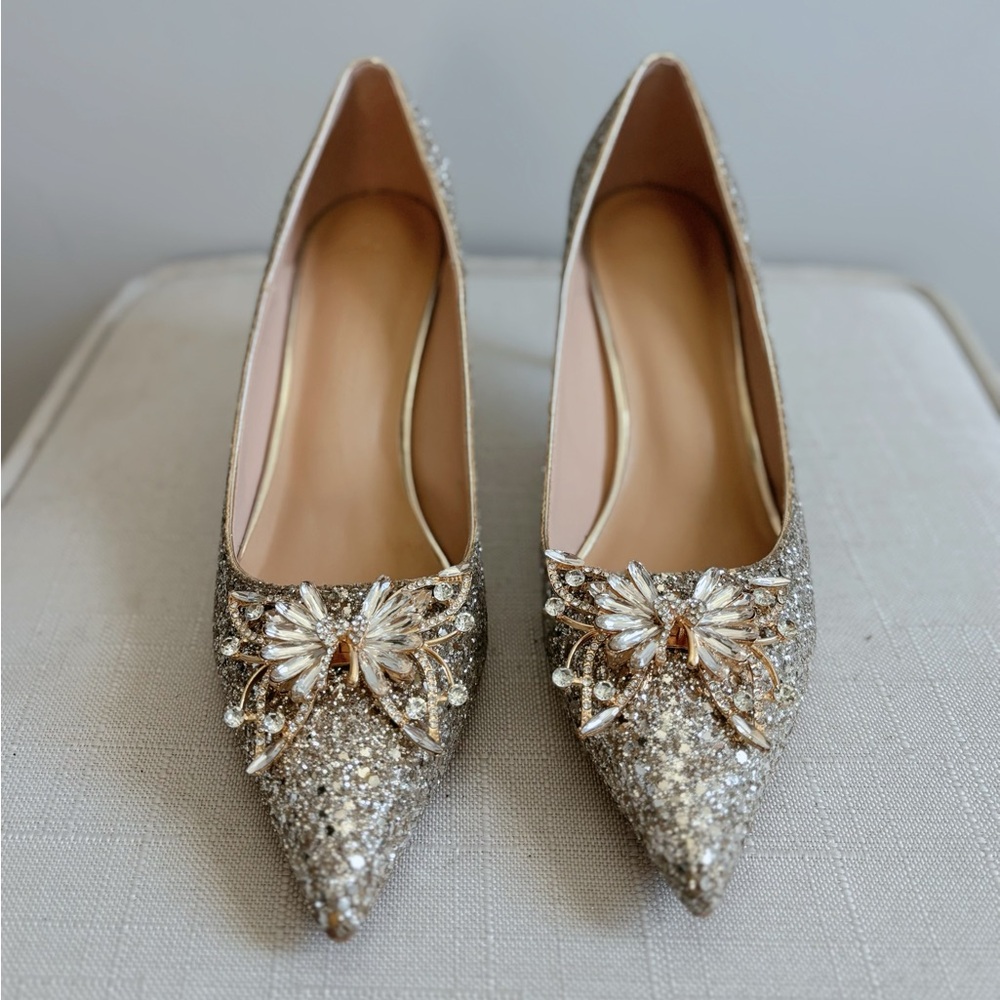 Sparkling Silver Women's Heels with butterfly Accent